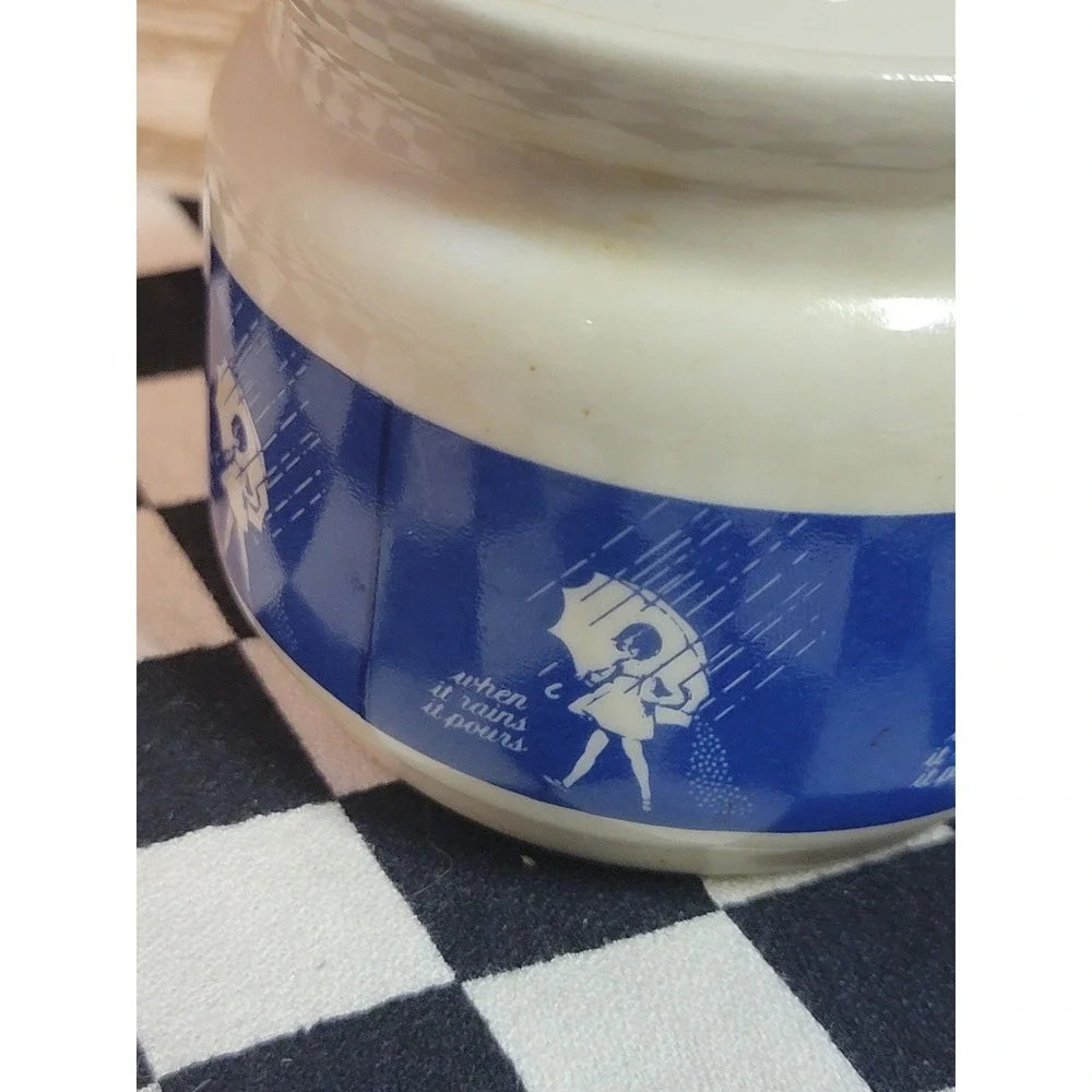 Vintage Morton Salt Girl Ceramic Lidded Jar Made in Japan Cracked Chipped